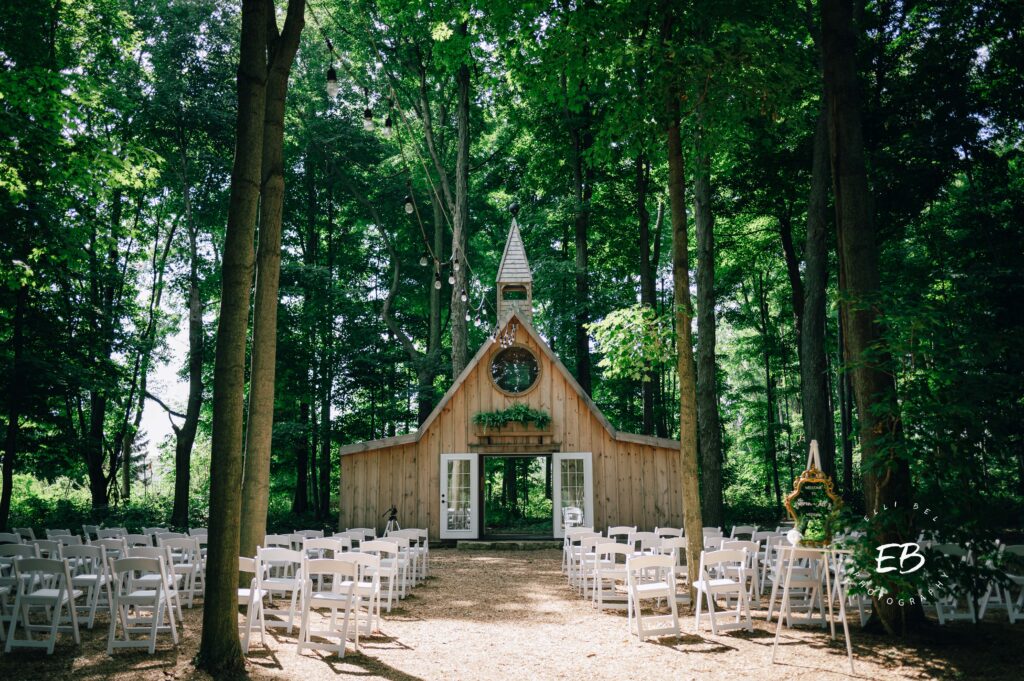 wedding ceremony hut in the woods